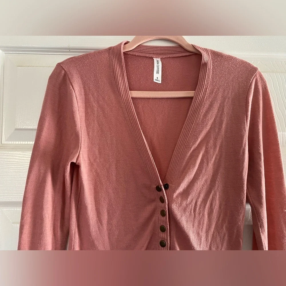 Zenana Outfitters Cardigan Sweater Women’s S Pink Button Up Knit top Long Sleeve